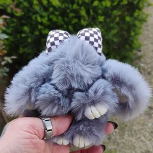 Gray Fluffy Bunny Keychain